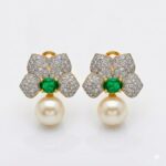 Pearl With Green Emerald Stone Earrings